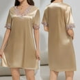 thumbnail image 4 of Tnhcen Women's Satin Nightgown V-Neck Sleepwear Bridal Loungewear Short Sleeve Nightdress Soft Pajamas S-XL Multiple Colors Available Beige, 4 of 9