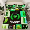 thumbnail image 2 of Manfei Cartoon Cucumber Pickle Bed Sheets, Funny Vegetables King Sheets, Black Green Patchwork Sheet Set, Luxury Bedroom Decor, 4-Piece, 2 of 7