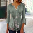 thumbnail image 2 of Pompotops Mode Femme Imprimé Bouton Décontracté Col en V Manches 3/4 T-Shirt Blouse Tops en Solde, 2 of 5