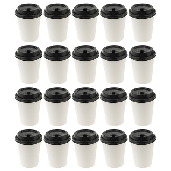 HEMOTON White Disposable Coffee Cups with Lids for Drinking Use Made of Paper 8oz 280ml
