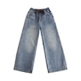 thumbnail image 2 of XIMIN Girls Wide Leg Cargo Jeans Baggy High Elastic Waisted Ripped Vintage Denim Pants Teens Y2K Hip Hop Trendy with Pockets (Navy, 7-8 Years), 2 of 9