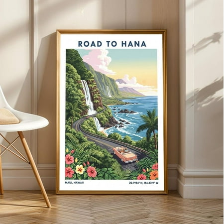 Hawaii Road To Hana Poster: Vintage Travel Print, Retro Wall Art, Unframed Poster Size 16x24