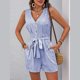 thumbnail image 2 of Mono sin mangas con cuello en V y cinturón para atar en la cintura para mujer - Mono informal para vacaciones - Conjunto de rayas para primavera y verano - Tallas S-XL, 2 of 7
