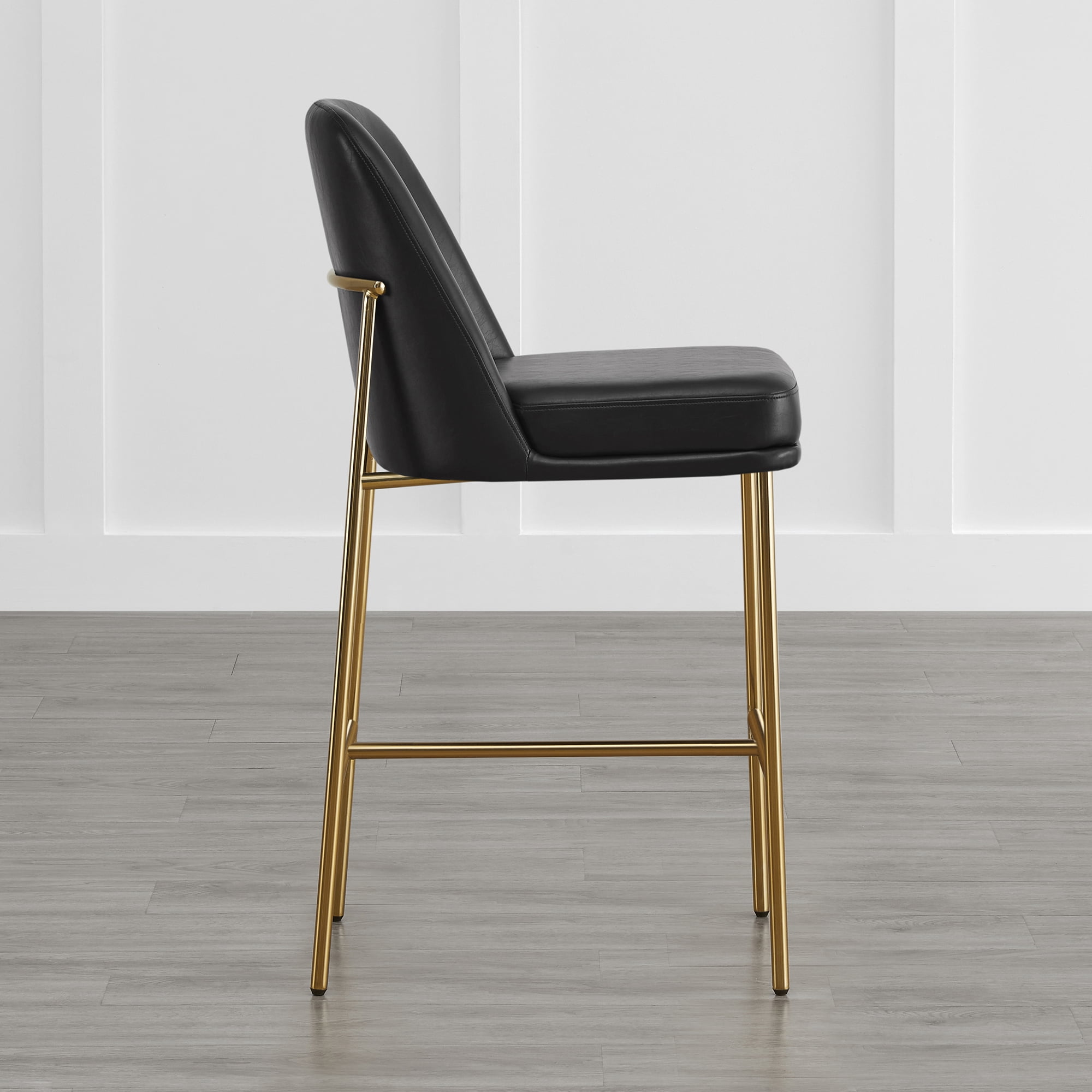 Spruce & Spring Modern 27-Inch Contemporary Counter Stool Set with Upholstered Seat and Metal Frame Set of 2, Black Faux Leather