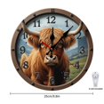 thumbnail image 2 of Highland Cow Wall Clock 10 Inch Silent Non Ticking Round Wooden Clock Decoration for Living Room Kitchen Bedroom Bathroom Office Classroom, 2 of 8