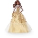thumbnail image 5 of Barbie Signature Doll, 2023 Holiday Collectible with Golden Gown & Dark Brown Hair, Doll Stand & Displayable Packaging, 5 of 5