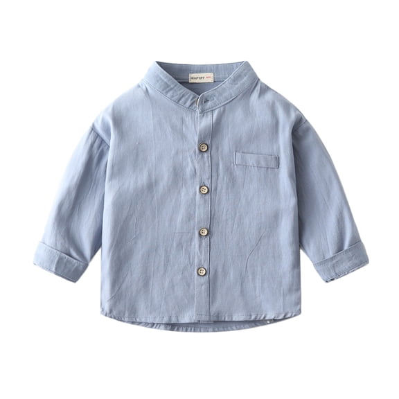 Qudderr 2-7T Boys Cotton Shirt for Kids Baby Long Sleeve Button down Blouses Tops Toddler Stand-Up Collar Solid Color Spring Fall Dress Shirt