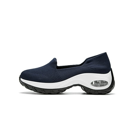 

UKAP Women s Walking Shoes Sock Sneakers Breathable Mesh Slip On Air Cushion Heel Platform Loafers