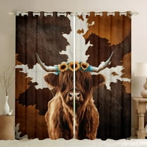 Homewish Rustic Highland Cattle Black Out Curtains,Retro Farmhouse Cowhide Curtains Pack of 2 (42x63 Each),Country Sunflower Bedroom Curtains For Kids,Super Cozy Room Decor