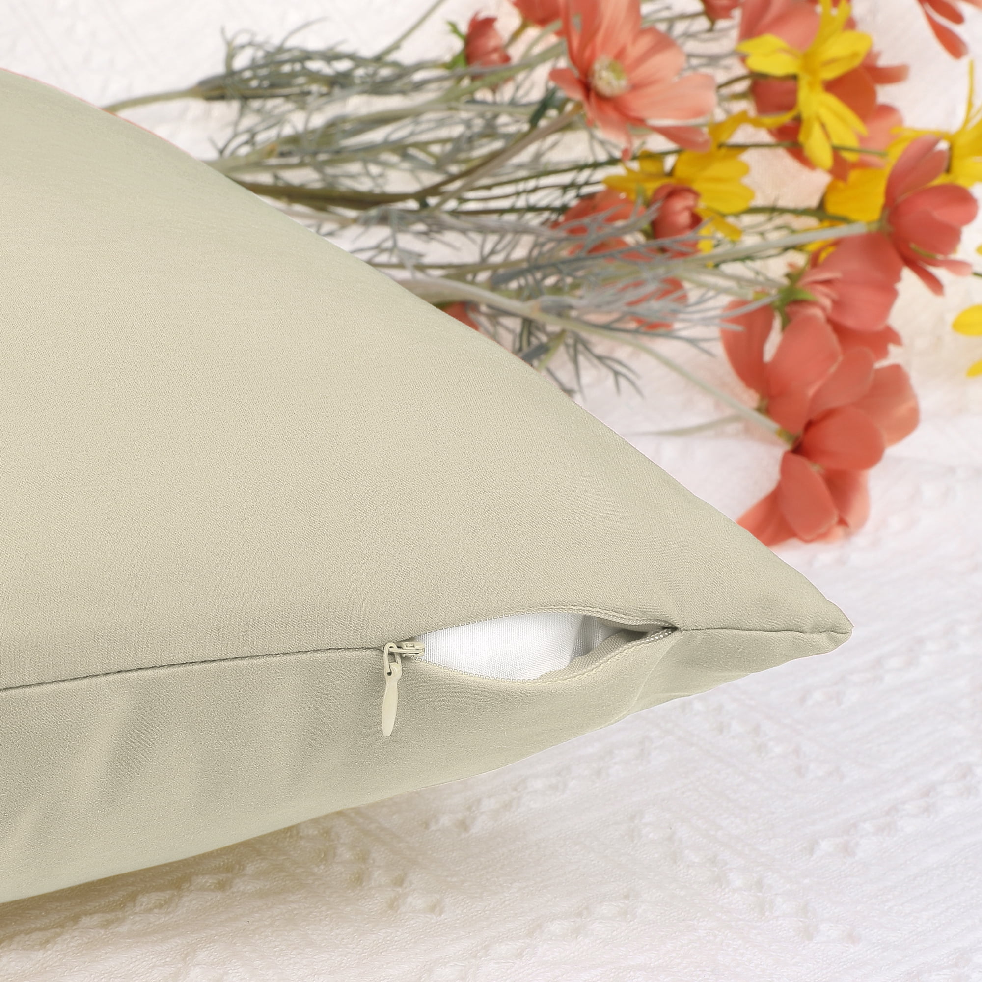 Unique Bargains 1 Pair Solid Color Pillowcases with Hidden Zipper for Bed Sofa and Couch Beige 16" x 16"