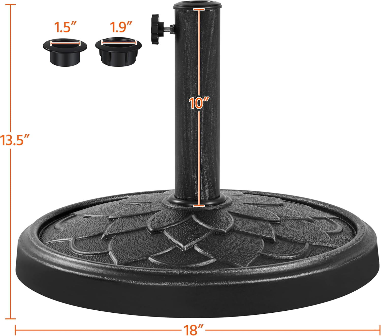 QHTER 18'' Umbrella Base 26.5lbs Heavy Duty Patio Umbrella Stand, Round Umbrella Base Stand, Resin Umbrella Holder for Outdoor, Garden, Yard, Black