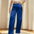 thumbnail image 5 of Royal Blue Women Faux Silk Pants Track Gym Lounge Jogger Pants for Women Loose Fit High Leg Straight Leg Elastic Waist Plain Long Leg Summer Fall Pants 2025 Clothes XXL, 5 of 9