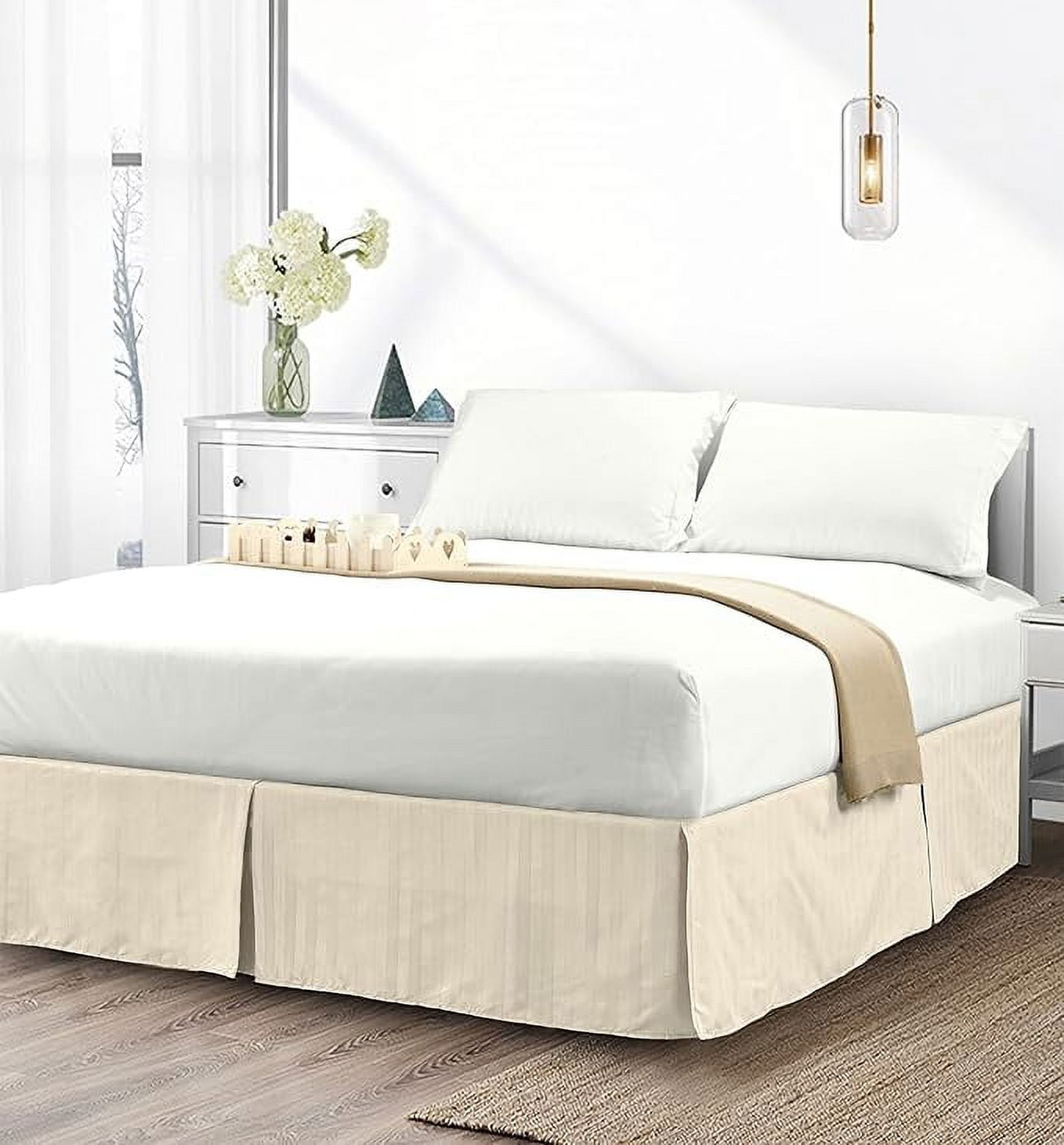 Elegant Comfort 1-Piece Striped Bed Skirt, 1500 Thread Count, Stylish Pleated Design, Easy Care, Wrinkle and Stain Resistant , Full, Ivory-Cream
