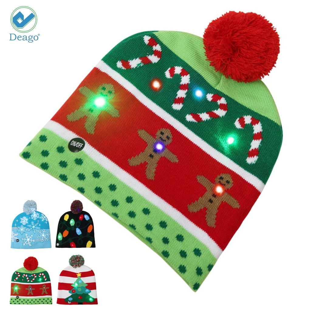Adults Undercover Novelty LED Light Up Christmas Beanie Xmas Hat with Pom Pom 