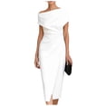 thumbnail image 2 of NTACZA Womens Dresses Summer Wedding Guest Dresses Midi Formal Dressy Asymmetrical Neckline Off the Shoulder Ruched Waist White XXL, 2 of 5