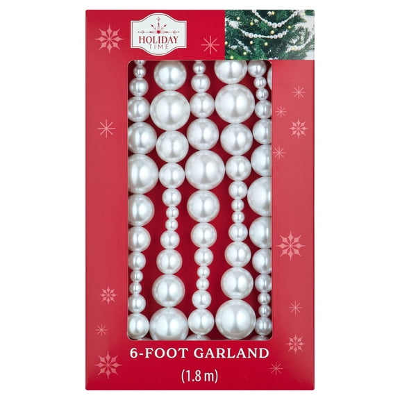 Plastic Bead Christmas Garland, White, 6', by Holiday Time
