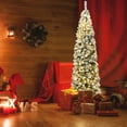 thumbnail image 3 of Costway 7.5Ft Pre-lit Snow Flocked Artificial Pencil Christmas Tree w/ 350 LED Lights, 3 of 9