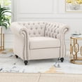 thumbnail image 2 of GDF Studio Tampa Chesterfield Tufted Club Chair with Nailhead Trim, Beige Fabric and Dark Brown, 2 of 8