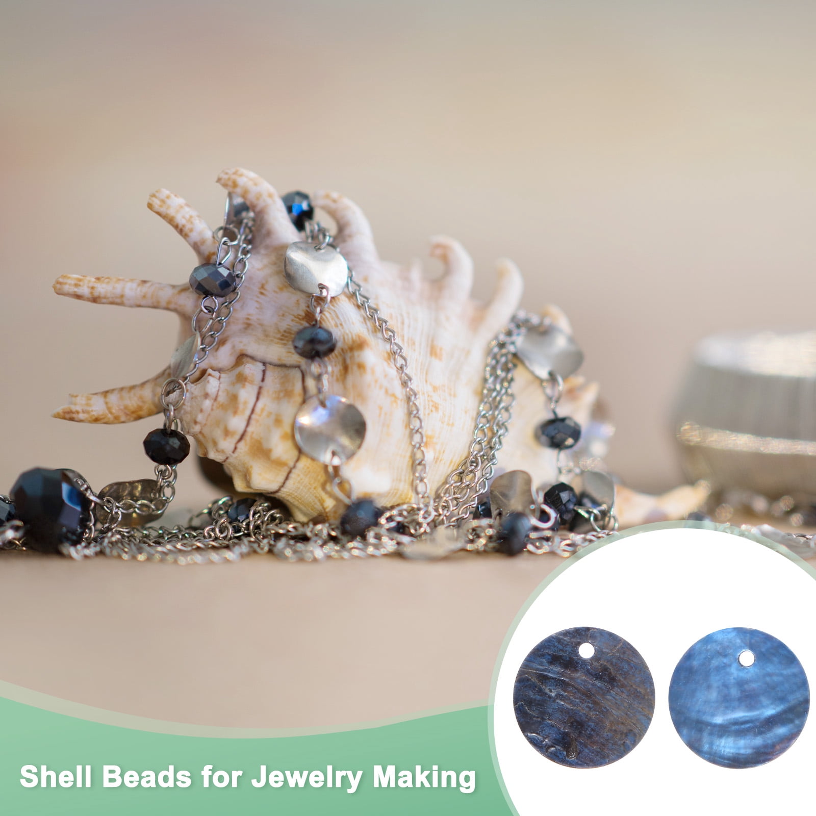 Uxcell 300-Pack Natural Flat Round Seashells, 15mm Flat Round Coin Charm Beads with Hole, Mother of Pearl Shell for Jewelry [Blue]