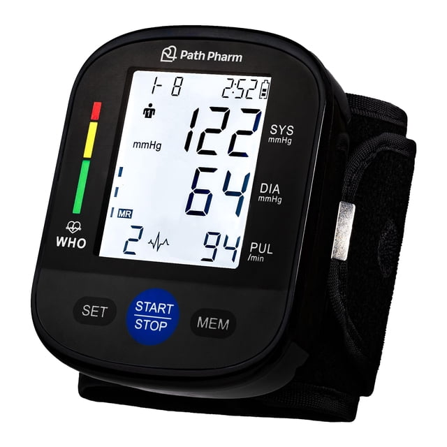 Tensi�metro de mu�eca Path Pharm para uso dom�stico - Tensi�metro digital preciso con pantalla LCD retroiluminada blanca y monitor de fr