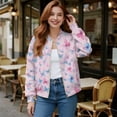 thumbnail image 2 of COEQINE Bomber Jacket for Women Zip Up Stand Collar Bomber Outfits Fall Fashion Jackets Trendy Slouchy Windbreaker Casual Shackets Streetwear 2025, 3X-Large, Pink Blue Butterfly, 2 of 7
