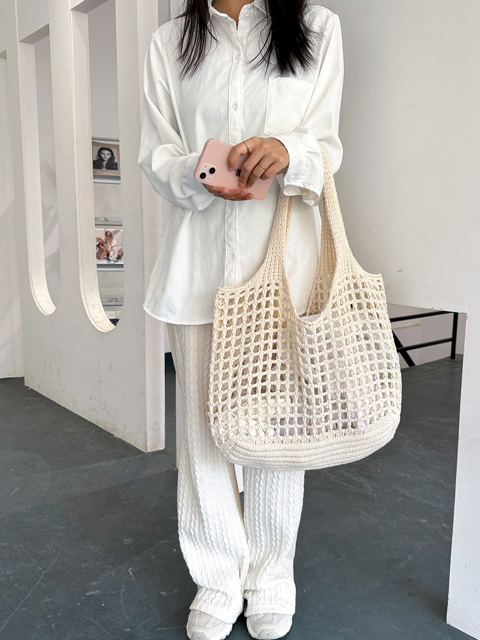 Beach Bag for women, Crochet tote bags, Shoulder Handbags knit bag,cute tote bag for travel,Crocheted tote bag