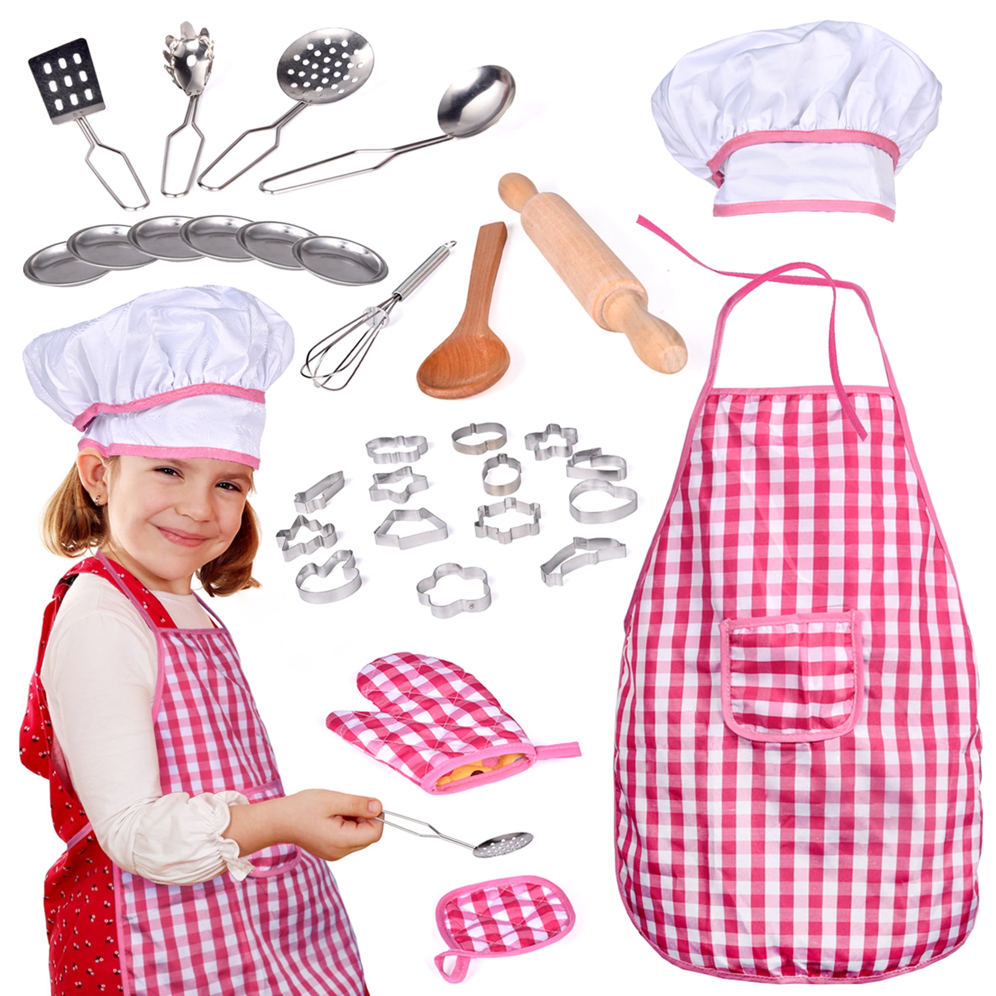Kids Chef Play Set Pretend Toy Girl Gift Kitchen Cake Apron Mitt Baking Tools 