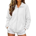 thumbnail image 5 of RotHome Women's Classic Collared Zip Up Hoodie Long Sleeve Drop Shoulder Fleece Sweatshirt with Pockets Cozy Casual Jacket Plain White Pullover Style Medium, 5 of 10