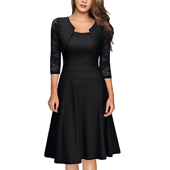 LLYwey Clearance Sales Casual Dresses for Women Fashion Patchwork Skull Lace Splicing 3/4 Sleeve Vintage New Wedding Dresses Black Xl