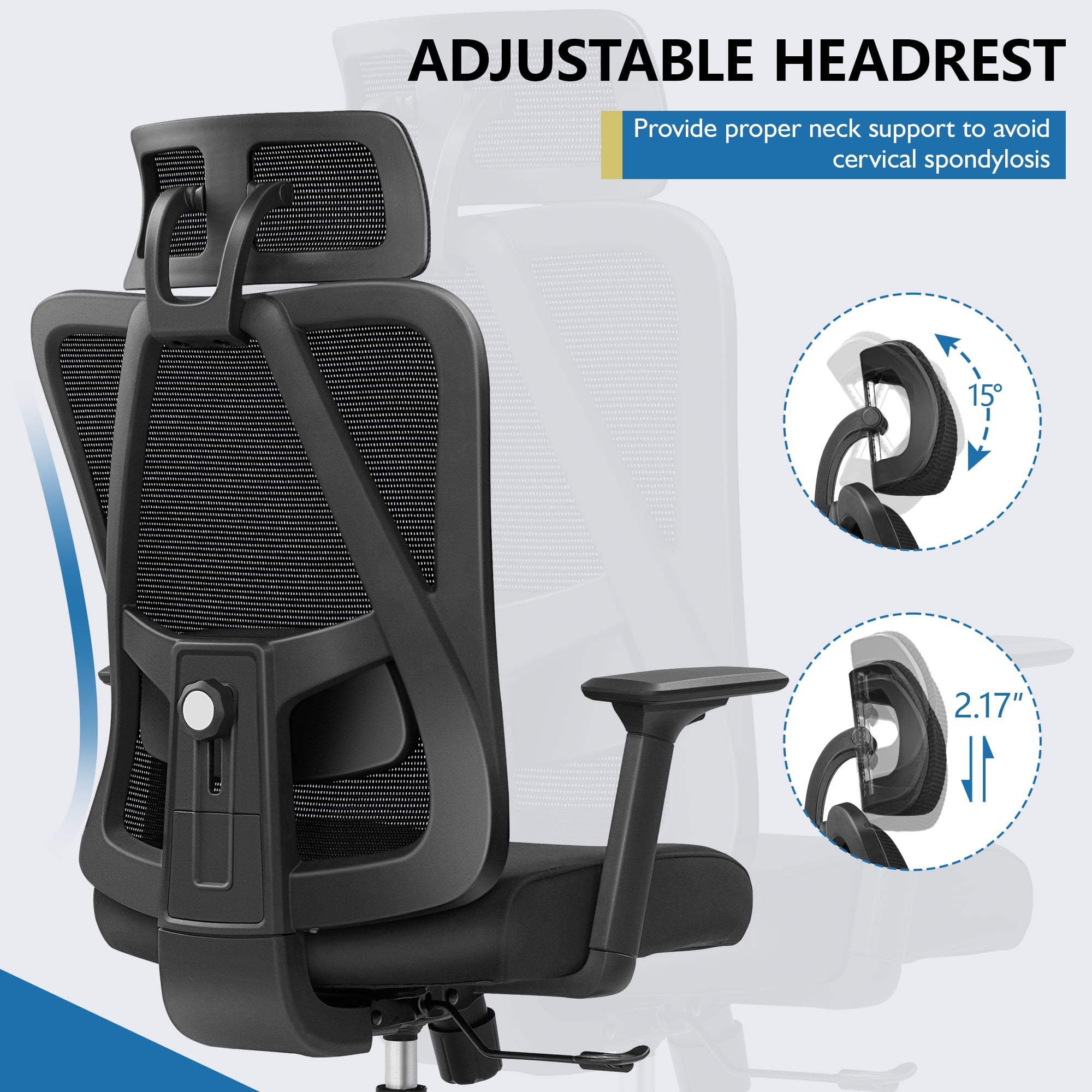 ARTIBETTER Office Chair Headrest Attachment Adjustable Neck Support Cushion  Elastic Sponge Head Pillow Computer Chair Kit for Ergonomic Chair