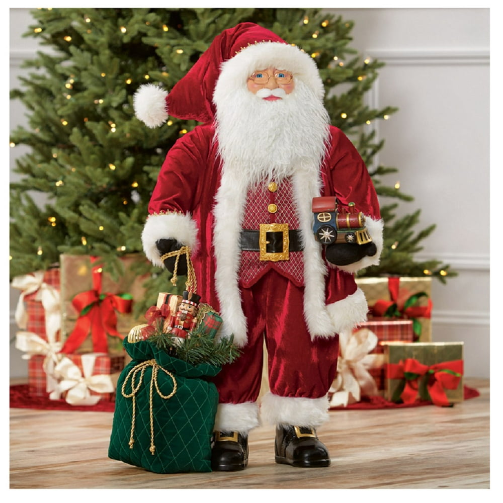 Traditional 3 FT Large Santa in Red Velvet Fabric Coat & Gift Bag