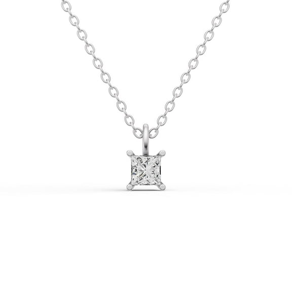 0.25 Carat Princess Cut Lab Grown Diamond Solitaire Pendant With Bail Setting in 14K White Gold