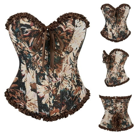 Nmnitkp Vintage Renaissance Corset Top for Women Floral Bustier Lace Up Boned Overbust Lingerie Bodyshaper   Show Nobility Strapless Corset