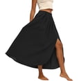 thumbnail image 7 of QATAINLAV Womens Solid Color Maxi Skirts High Waisted Flowy A Line Skirt with Side Slit for Spring Summer Vacation Outfits Black XL, 7 of 7