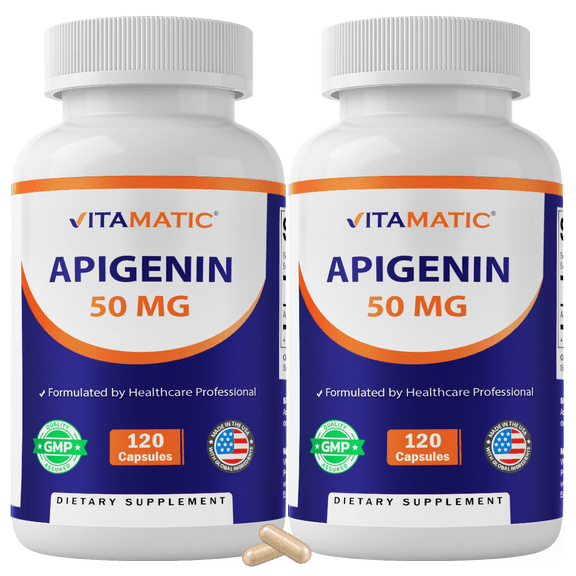 2 Pack Vitamatic Apigenin 50mg - 120 Vegetarian Capsules (Total 240 Capsules)