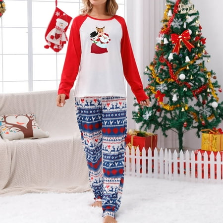 

Pajamas for Women KKCXFJX Parent-child Warm Christmas Set Printed Home Wear Pajamas Two-piece Mom Set