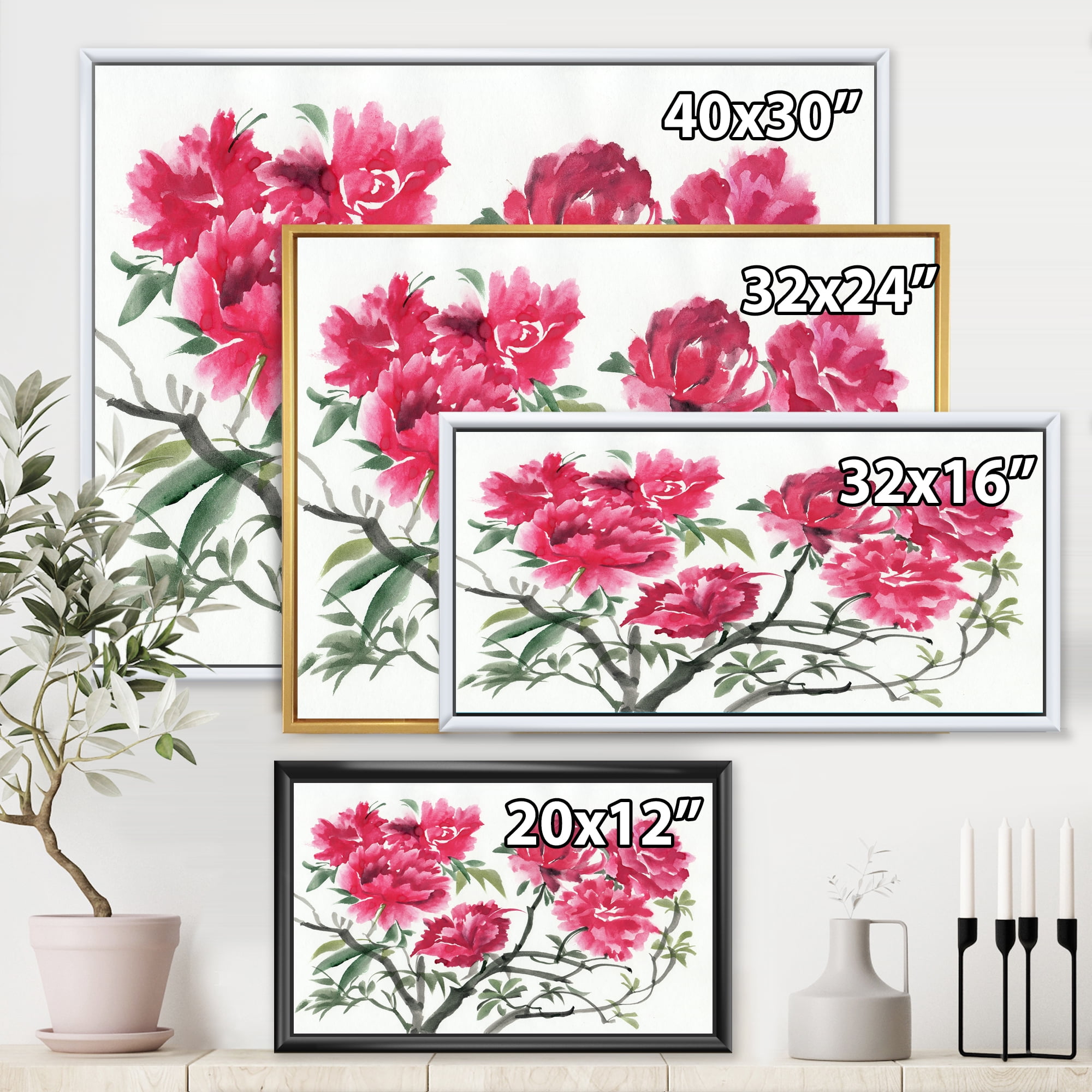 Designart 'Ancient Purple Azalea Flower' Traditional Framed Canvas Wall Art Print