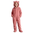 thumbnail image 6 of Kids Hooded Onesie Fleece Footed Jumpsuit with Bear Ears, Full Zip One Piece Cozy Sherpa Loungewear for Boys Girls, Pink 01 4T, 6 of 8