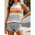 thumbnail image 2 of Sleeveless Colorful Striped Block Halter Neck Women Knit Tank Tops, 2 of 6