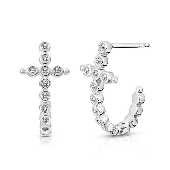 ARAIYA JEWELRY Sterling Silver Diamond Cross J-Hoop Earrings for Women