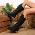 thumbnail image 6 of EKVAHL Women's Knee High Riding Boots, Lace‑Up Faux Suede Mid Height Tall Boots, Chunky Low Heel Outdoor Gathering Party Boots Black, 6 of 6