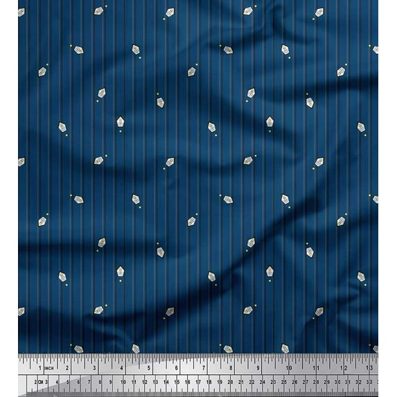 Soimoi Poly Georgette Fabric Stripe & Clock Hut Shirting Print Fabric by The Yard 42 Inch Wide