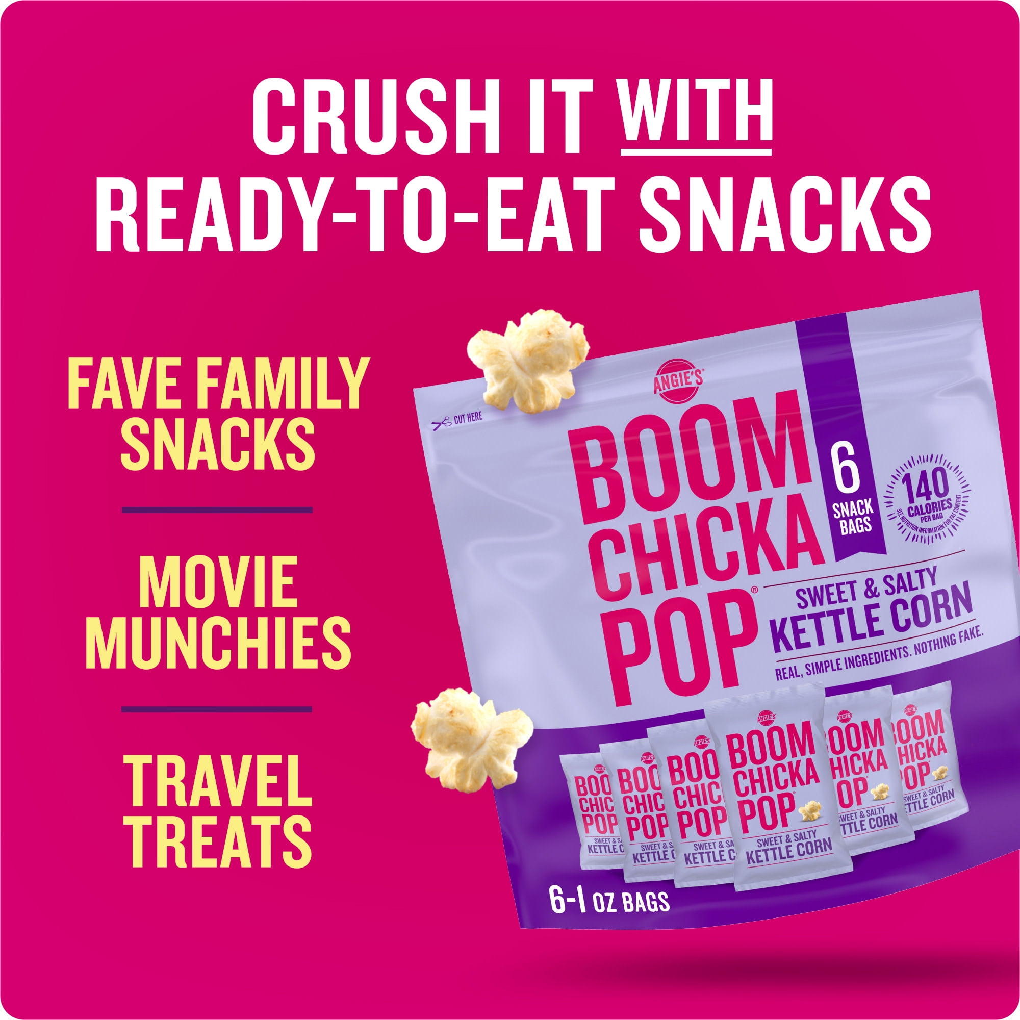 (4 pack) Angie's BOOMCHICKAPOP Sweet & Salty Kettle Corn, 1 oz. (6 Count)