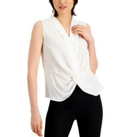 INC International Concepts Sleeveless Twist Front Top Washed White S