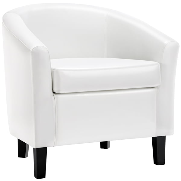 Barrel Accent Chair White Faux Leather, Faux Leather Reception Chairs