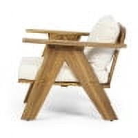 Outdoor Cushioned Single Chair Set of 2, Acacia Wood Frame Relaxing Seats for Patio Garden, Teak and Beige