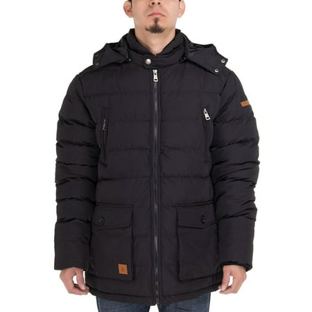 Luciano Natazzi Mens Thermal Padded Down Jacket Removable Hood Puffer Parka Coat Black
