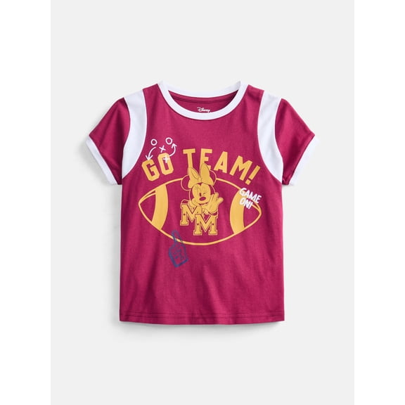Minnie Mouse Girls' Game Day Graphic Tee with Short Sleeves, Sizes 4-16