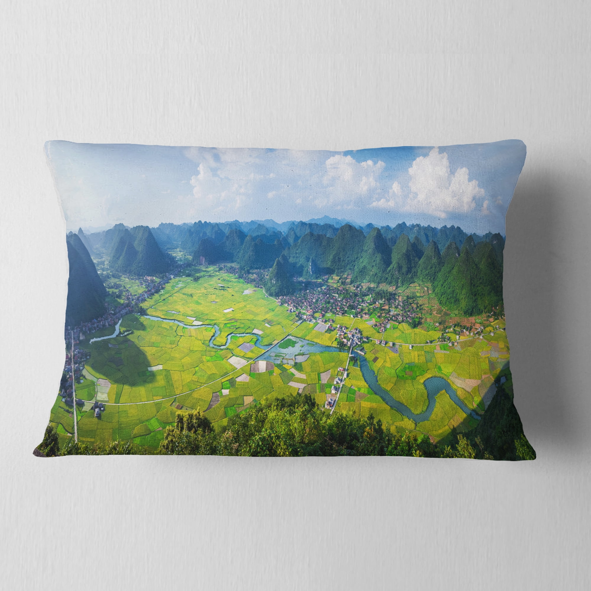 Designart 12" x 20" Green Polyester Throw Pillow
