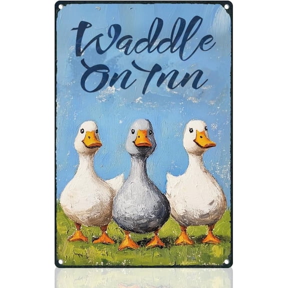 Funny Duck House Farm Animal Retro Wall Decor Metal Tin Sign 8" x 12" Waddle on Inn Vintage Wall Art Poster for Home Bars Cafes Kitchens Garages or Restaurants Decor